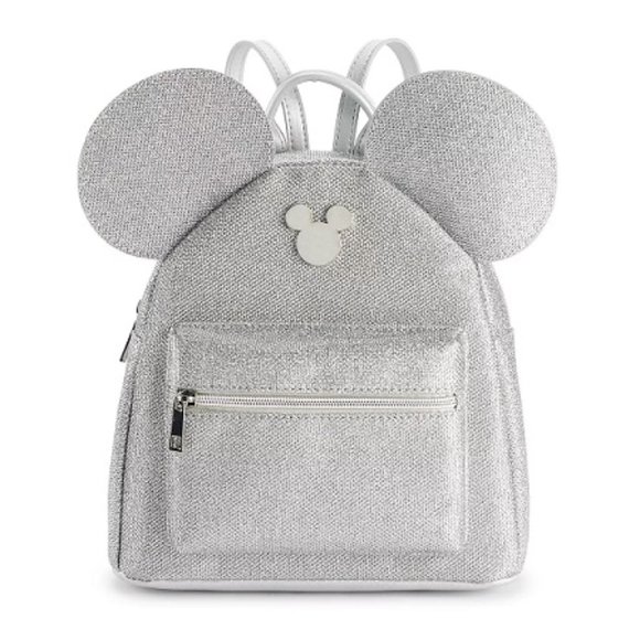 NWT! Mickey Mouse Silver Shimmer Metallic Mini Backpack - Picture 1 of 5